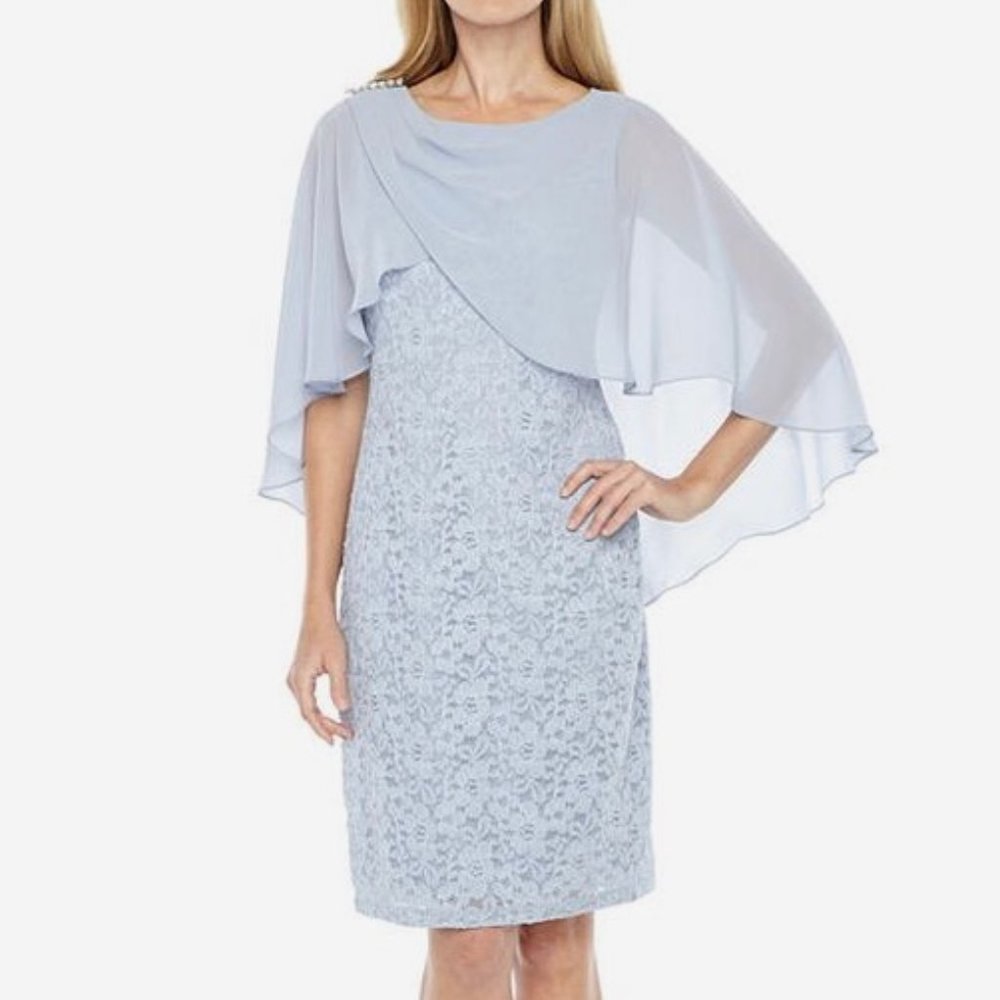 NWT Scarlett sleeveless lace cape sheath dress